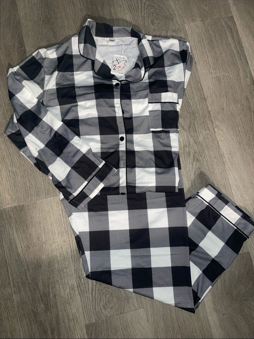Classic Black & White Plaid Kids Pajama Set